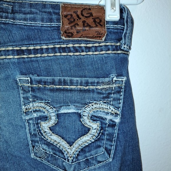 💫Big Star Sweet Boot Ultra-Low Rise Embroidered Distressed Jeans 26R - Picture 11 of 11